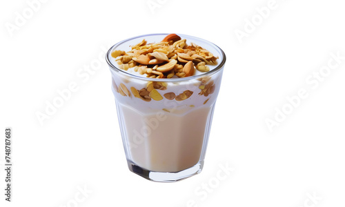 healthy cocktail yogurt with nuts on white background 