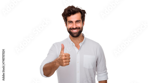 Happy man showing thumb up sign. Isolated smiling man showing like sign