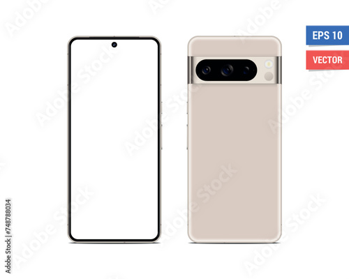 Realistic vector flat Google Pixel 8 Pro mockup with blank screen isolated on white background. Scale image any resolution (ID: 748788034)