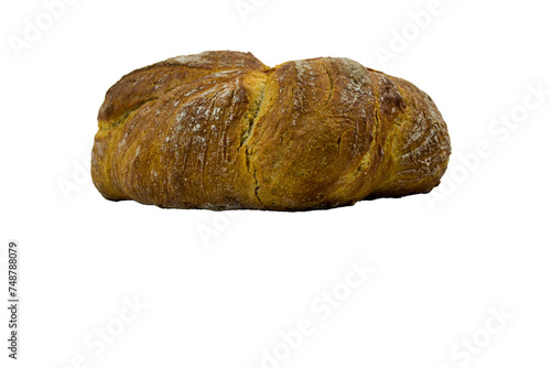 freshly baked wheat bread on a white background - side view