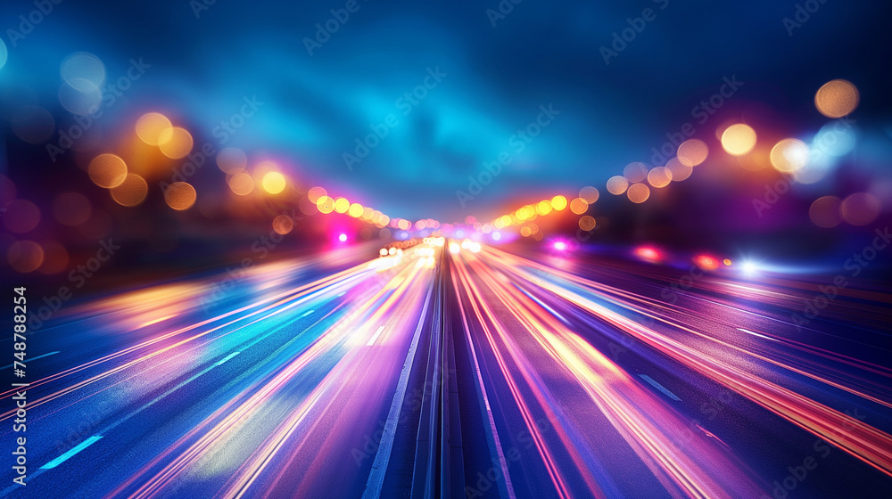 Long exposure on city road light, night highway lights in motion with highway road lights on city background Long exposure on city road light, night highway lights in motion with highway road lights on city background