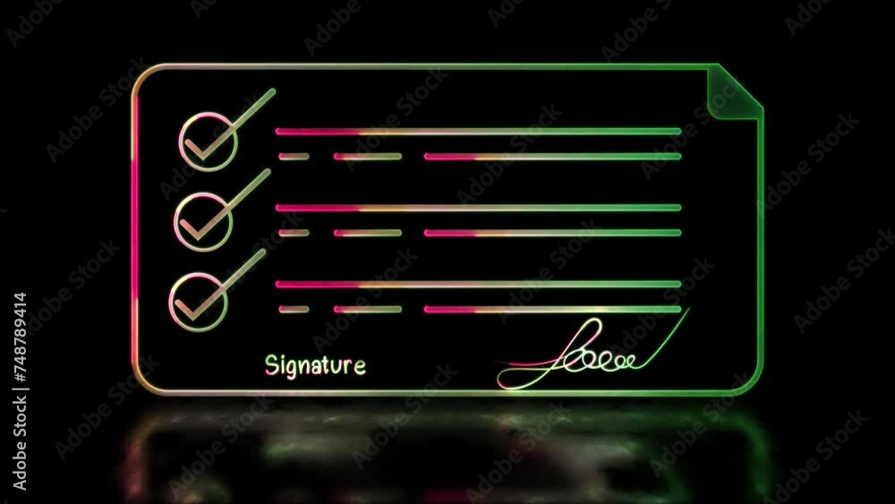 Glowing looping icon electronic signature neon effect, black background Glowing looping icon electronic signature neon effect, black background