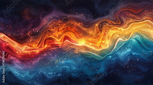 A mesmerizing abstract image with waves of liquid colors in motion, combining warm and cool tones to create a dynamic visual experience.