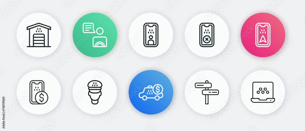 Set line Taximeter device, Infographic of city map, Mobile banking, Road traffic sign, mobile app, driver license, and icon. Vector Set line Taximeter device, Infographic of city map, Mobile banking, Road traffic sign, mobile app, driver license, and icon. Vector