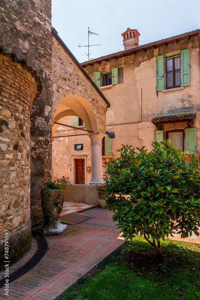 House facade in the old town of Sirmione in Italy.