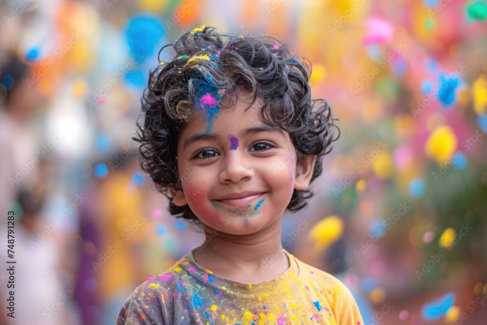 A child in India enjoying the colors of the Holi festival A child in India enjoying the colors of the Holi festival
