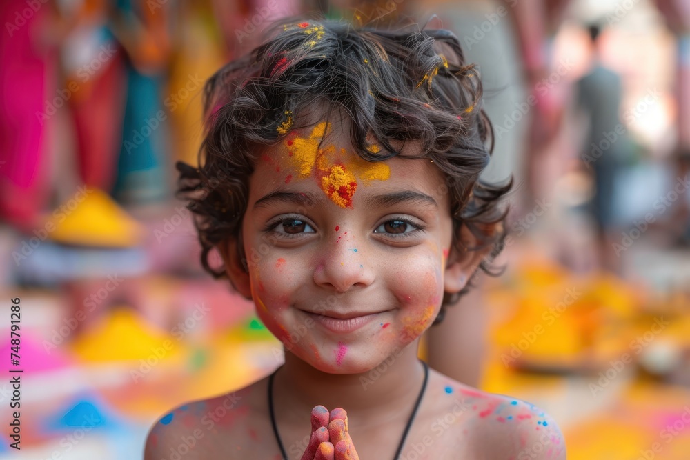 A child in India enjoying the colors of the Holi festival A child in India enjoying the colors of the Holi festival