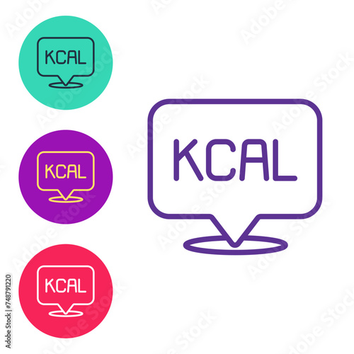 Set line Kcal icon isolated on isolated on white background. Health food. Set icons colorful. Vector