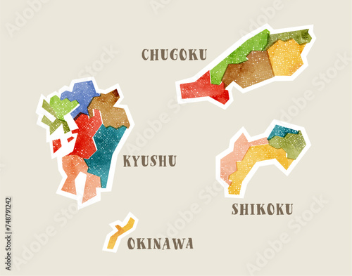 版ズレ風の素朴な日本地図：中国地方・四国・九州・沖縄