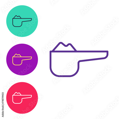 Set line Sports nutrition bodybuilding proteine power drink and food icon isolated on white background. Set icons colorful. Vector