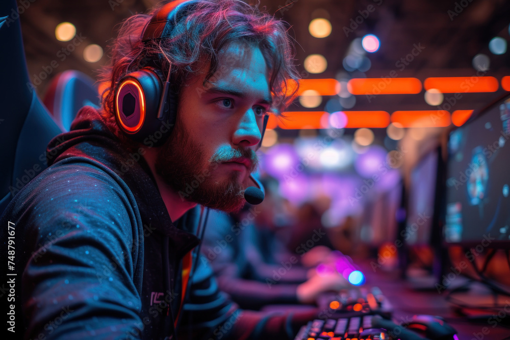 Experience the intensity of competitive gaming with a focused player in action