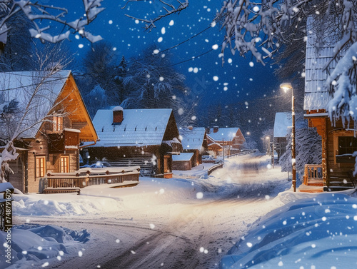 Enchanting Winter Night in Snowy Village