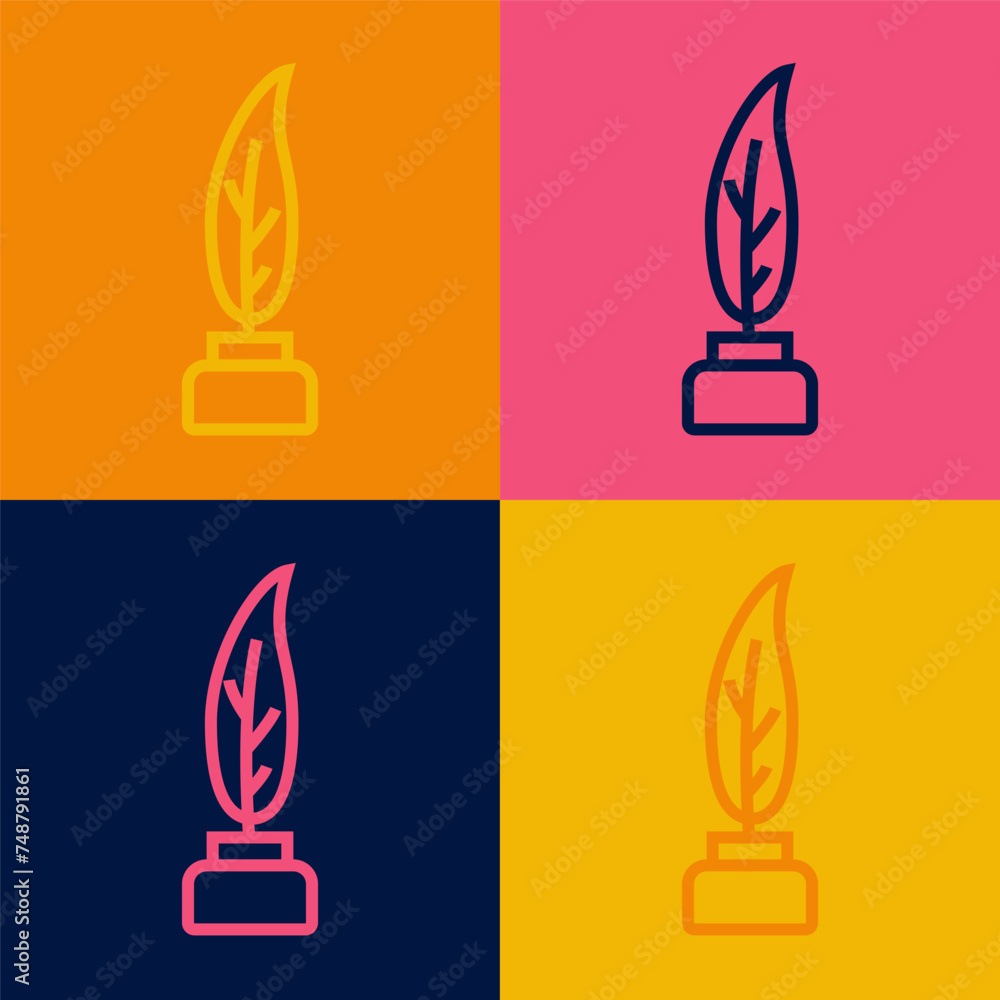 Pop art line Feather and inkwell icon isolated on color background. Vector Pop art line Feather and inkwell icon isolated on color background. Vector