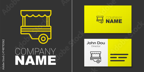 Logotype line Fast street food cart with awning icon isolated on grey background. Urban kiosk. Logo design template element. Vector