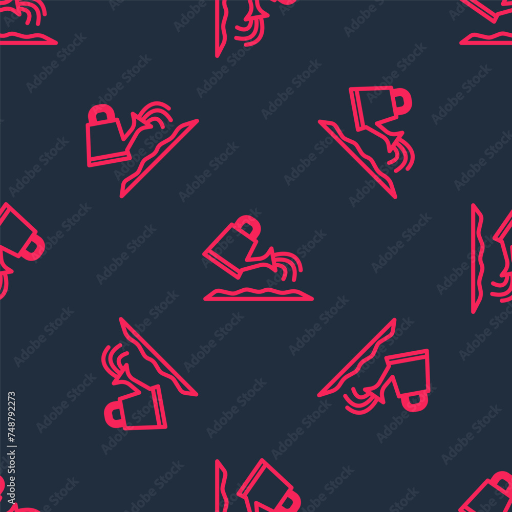 Red line Watering can icon isolated seamless pattern on black background. Irrigation symbol. Vector Red line Watering can icon isolated seamless pattern on black background. Irrigation symbol. Vector