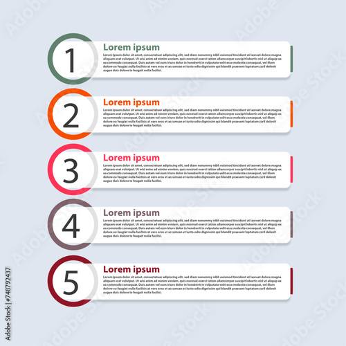 Flat five steps table contents infographic