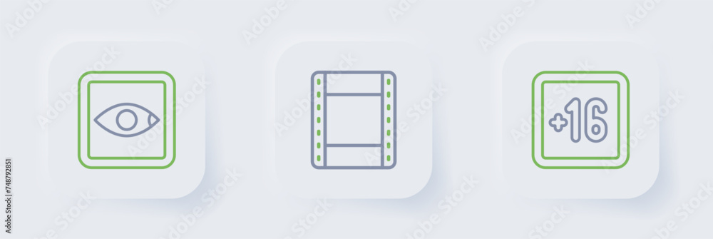 Set line Plus 16 movie, Play video and Rating icon. Vector Set line Plus 16 movie, Play video and Rating icon. Vector