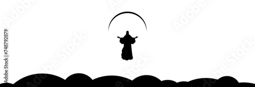 Happy day of ascension of Jesus Christ on the Mount of Olives. Jesus ascending to heaven.
