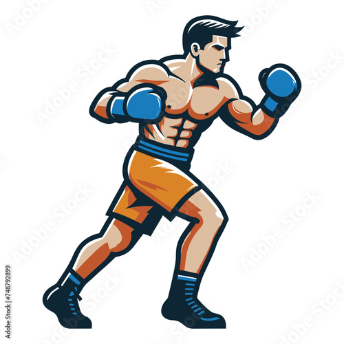 Man boxing boxer athlete full body vector design illustration, sport fighter, box combat, Boxer fighting in gloves, punching with fist design template isolated on white background © lartestudio