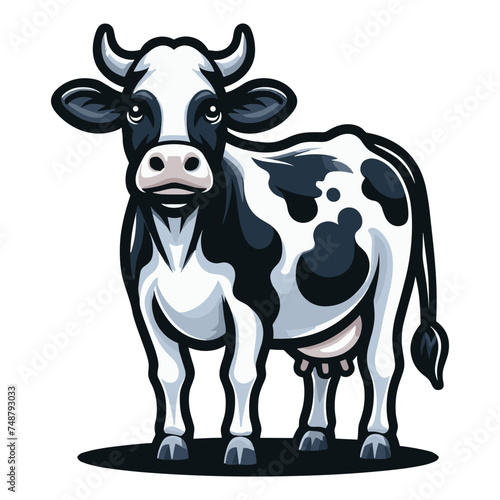 Cow full body vector illustration, farm pet, animal livestock, for butchery meat shop and dairy milk product, agriculture concept, design template isolated on white background