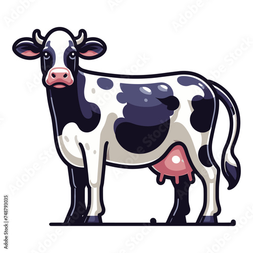 Cow full body vector illustration, farm pet, animal livestock, for butchery meat shop and dairy milk product, agriculture concept, design template isolated on white background
