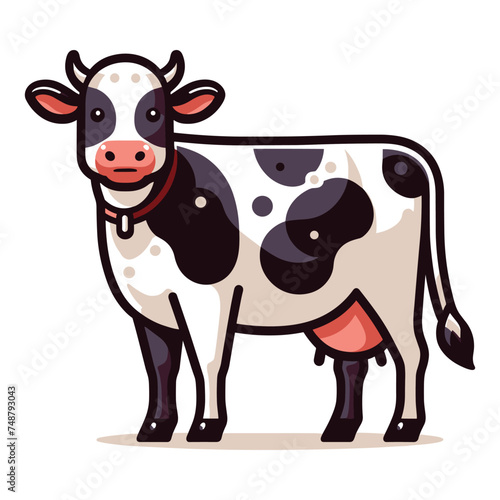 Cow full body vector illustration, farm pet, animal livestock, for butchery meat shop and dairy milk product, agriculture concept, design template isolated on white background