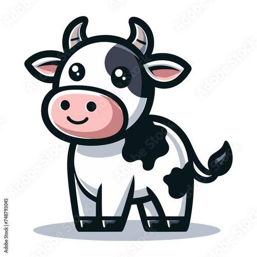 Cute cow full body cartoon mascot character vector illustration, funny adorable farm pet animal cow design template isolated on white background