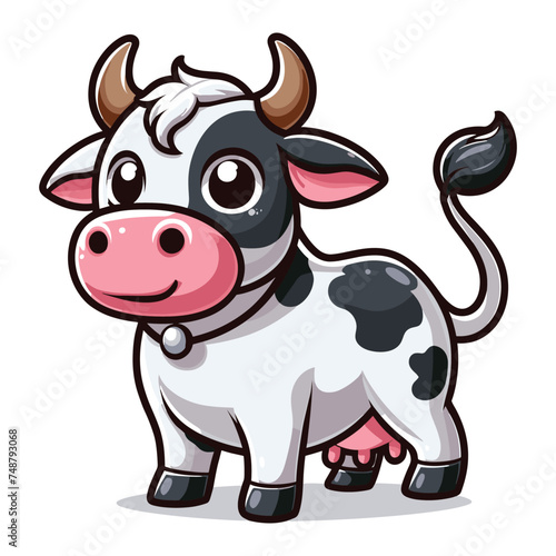 Cute cow full body cartoon mascot character vector illustration, funny adorable farm pet animal cow design template isolated on white background