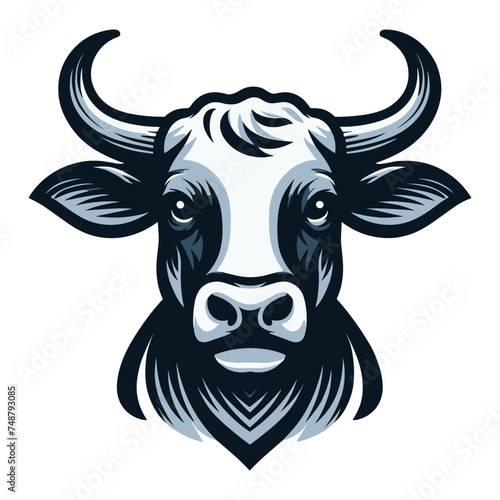 Cow head face logo vector illustration, farm pet, animal livestock, for butchery meat shop and dairy milk product, agriculture concept, design template isolated on white background