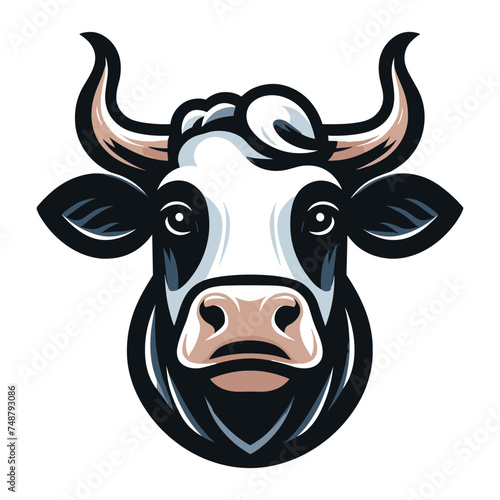Cow head face logo vector illustration, farm pet, animal livestock, for butchery meat shop and dairy milk product, agriculture concept, design template isolated on white background