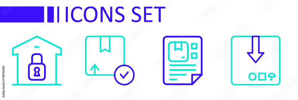 Set line Carton cardboard box, Waybill, and Closed warehouse icon. Vector Set line Carton cardboard box, Waybill, and Closed warehouse icon. Vector