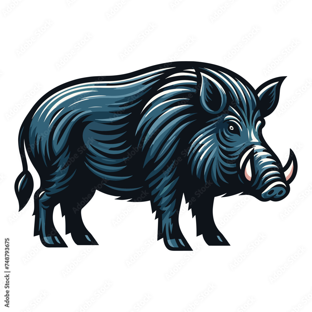 Obraz premium Wild hog boar pig full body design vector illustration, beast animal wildlife template isolated on white background
