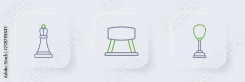 Set line Punching bag, Pommel horse and Chess icon. Vector