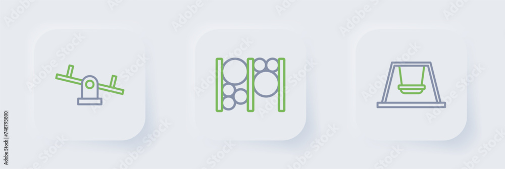 Set line Ferris wheel, Playground climbing equipment and Seesaw icon. Vector Set line Ferris wheel, Playground climbing equipment and Seesaw icon. Vector