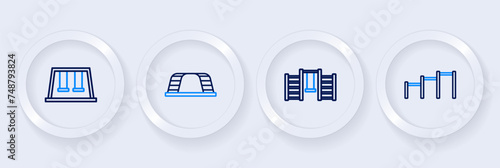 Set line Sport horizontal bar, Swedish wall, Monkey and Swings for kids icon. Vector
