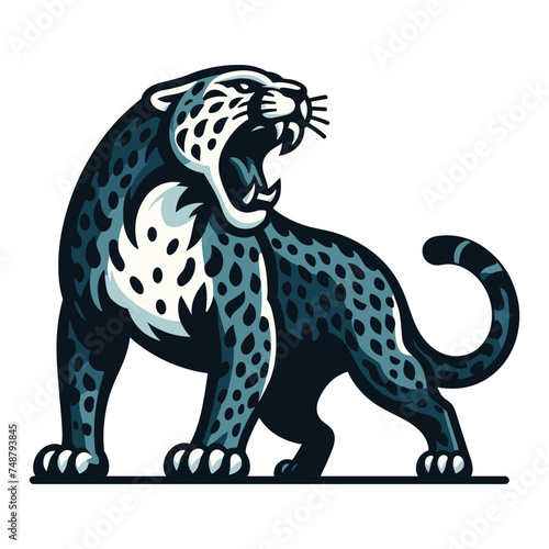 Wild roaring jaguar leopard full body vector illustration  zoology illustration  animal predator big cat design template isolated on white background