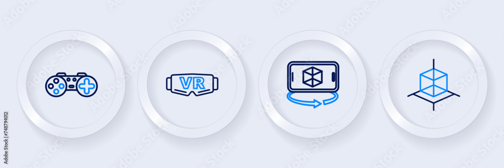 Set line 3d modeling, Virtual reality glasses and Gamepad icon. Vector Set line 3d modeling, Virtual reality glasses and Gamepad icon. Vector
