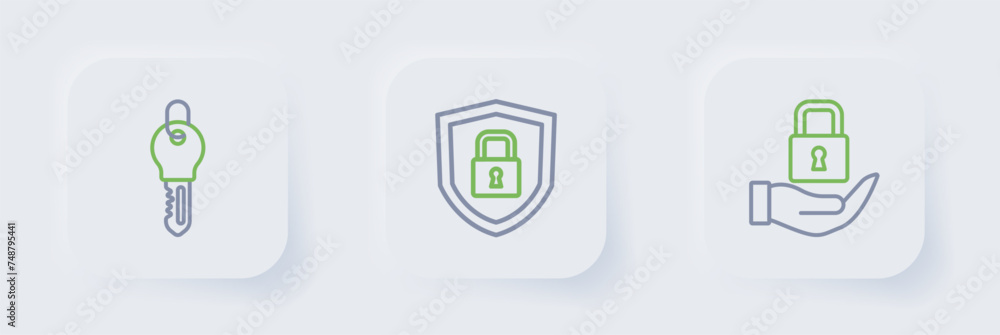 Set line Lock, Shield security with lock and Key icon. Vector Set line Lock, Shield security with lock and Key icon. Vector