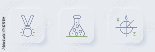 Set line Trigonometric circle, Test tube and Medal icon. Vector