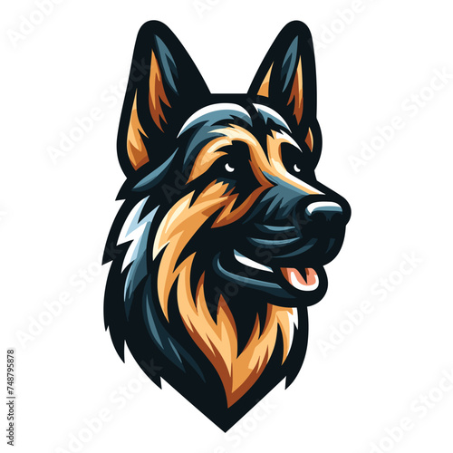 German shepherd dog head face vector illustration, family pet, assistance, search service, rescue, police, and military help design template isolated on white background