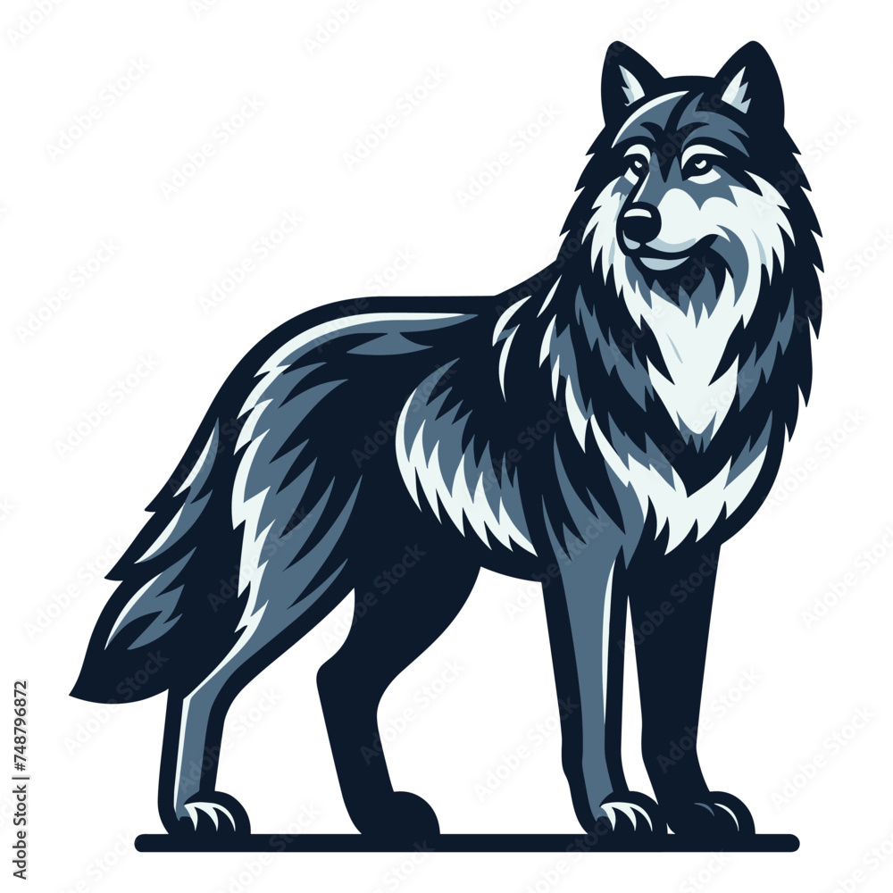 Fototapeta premium Wild wolf dog full body design vector illustration, animal wildlife template isolated on white background