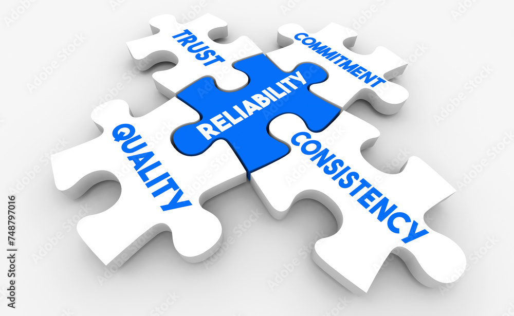 Reliability Puzzle Pieces Quality Trust Commitment Consistency 3d Illustration Reliability Puzzle Pieces Quality Trust Commitment Consistency 3d Illustration