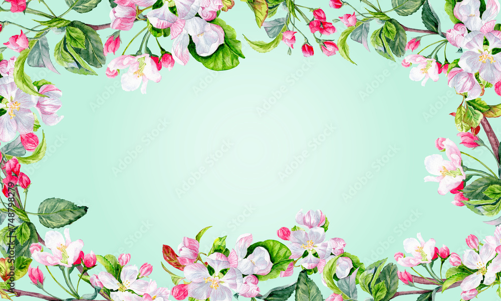 Lush spring Apple blooming Banner. Composition for Greeting cards or web-banners