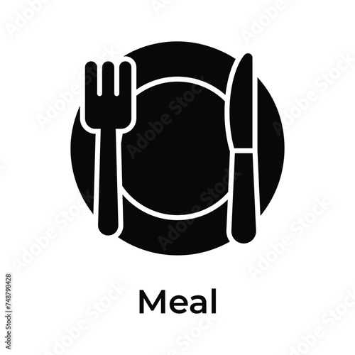 Fork and knife with plate denoting meal vector design
