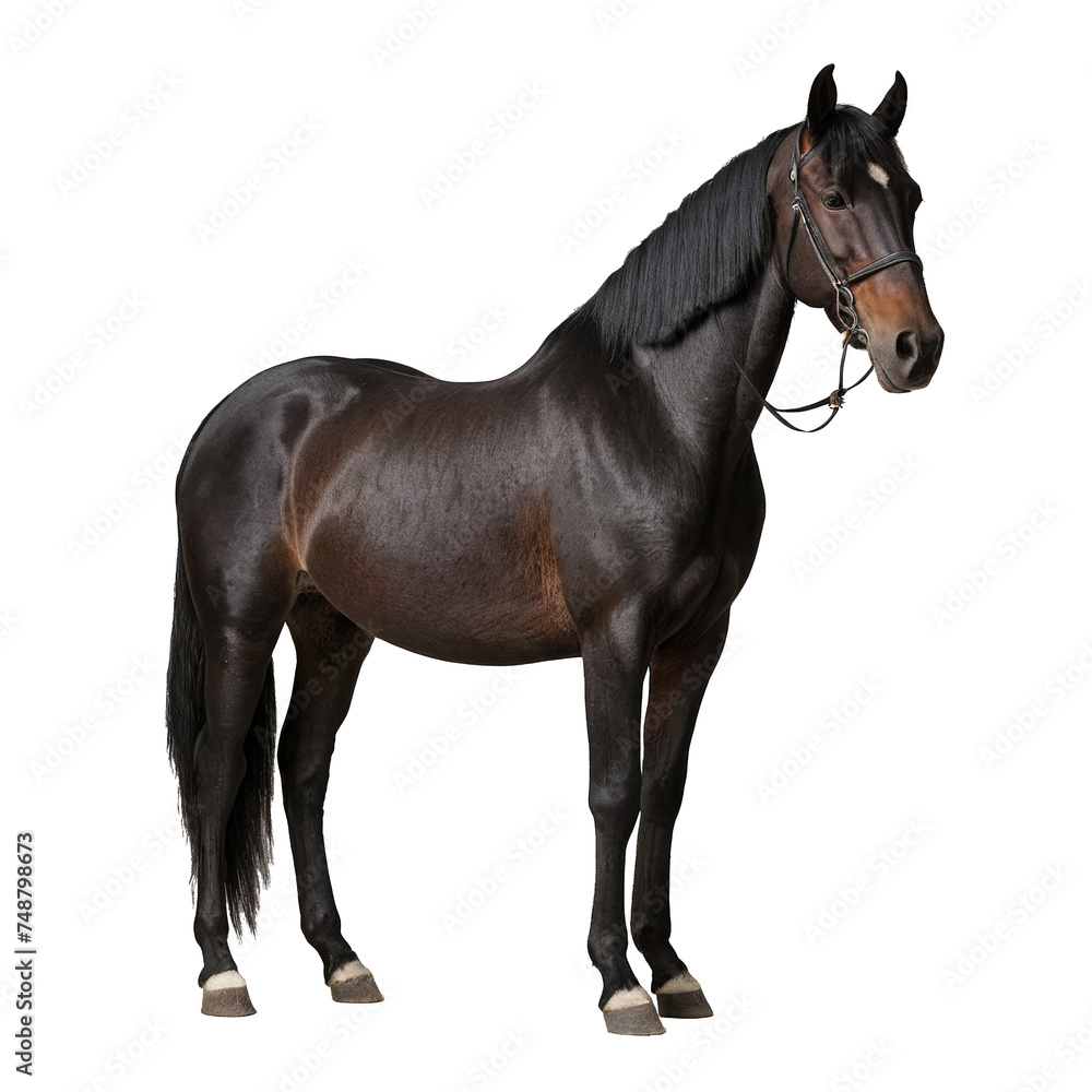 Equestrian Elegance: Black Horse Standing, Isolated on White isolated on transparent background PNG file