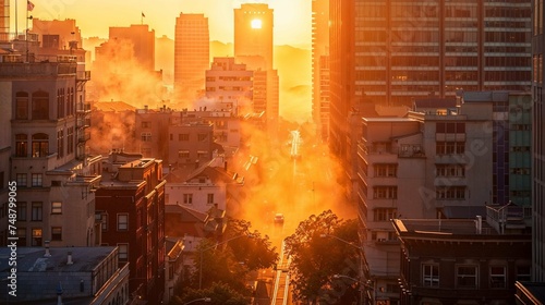 City street at sunset