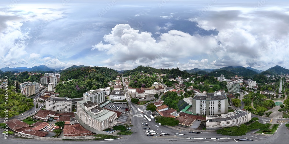360 aerial photo taken with drone over main plaza in Petrópolis