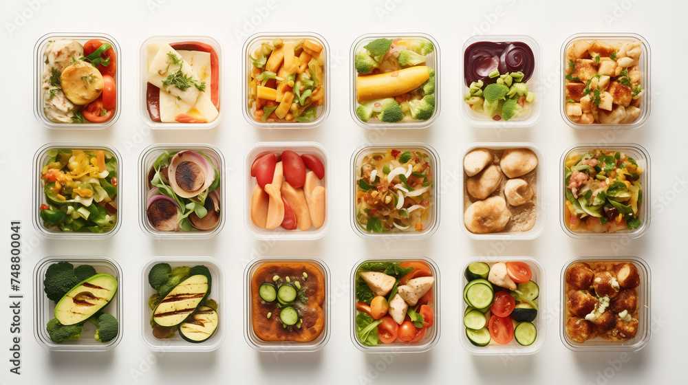 Fruits and vegetables in healthy food boxes Illustration for healthy food design. Fruits and vegetables in healthy food boxes Illustration for healthy food design.