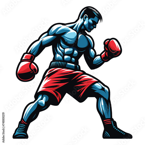 Man boxing boxer athlete full body vector design illustration, sport fighter, box combat, Boxer fighting in gloves, punching with fist design template isolated on white background