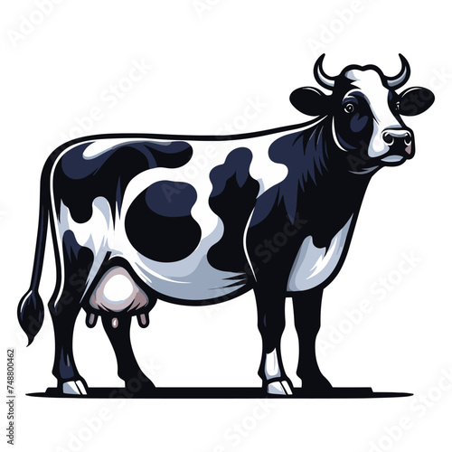 Cow full body vector illustration, farm pet, animal livestock, for butchery meat shop and dairy milk product, agriculture concept, design template isolated on white background